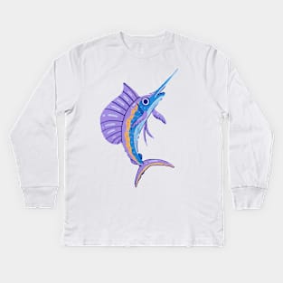 Vibrant Ocean Sailfish Sword Fish in Acrylic (no background) Kids Long Sleeve T-Shirt